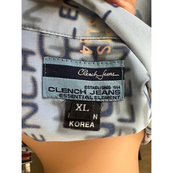 Clench Jeans Blue Clench All Over Print Button Up Shirt Mens Size XL - Picture 6 of 8